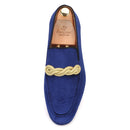 Men's smoking slippers with a gold rape design, made by hand.