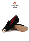 PIERGITAR 2020 Handmade Men velvet Shoes New Metal toe Black colors smoking slipper male prom and banquet loafers