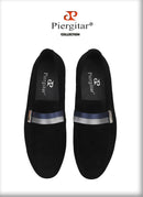 Piergitar Handcraft Men suede shoes with mixed lace Men Smoking Slipper Fashion Party and banquet men's loafers Plus size