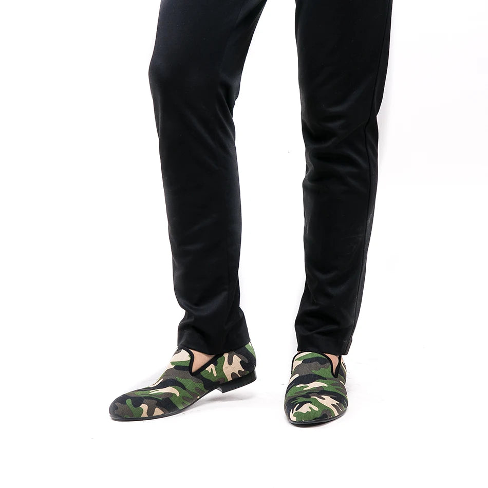 Piergitar British design classic-traditional loafers and military motif Camo print with leather insole men canvas casual shoes