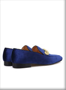 Men's smoking slippers with a gold rape design, made by hand.