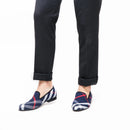 Piergitar Blue and white plaid canvas shoes luxurious brand men loafers black pig leather insole men's casual shoes men's flats