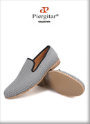 Piergitar 2019 New British style men's loafers Black and white striped canvas fashion men smoking slippers plus size male flats