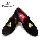 Piergitar new designs Handmade men velvets shoes with gold poker heart embroidery Fashion party and wedding men dress shoes