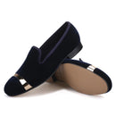 Piergitar new style Handmade men navy velvet shoes with gold metal on shoes toe fashion party wedding and banquet male loafers