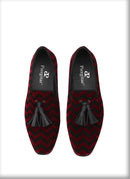 Mix color plaid pattern men's velvet shoes with black leather tassels for wedding and party men's dress shoes