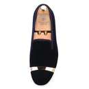 Piergitar new style Handmade men navy velvet shoes with gold metal on shoes toe fashion party wedding and banquet male loafers