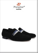 Piergitar Handcraft Men suede shoes with mixed lace Men Smoking Slipper Fashion Party and banquet men's loafers Plus size