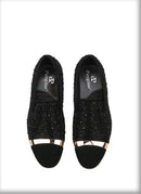 Handmade Black Diamonds men's suede loafer with gold strap and leather insole, for banquets and prom