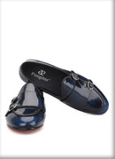 Plus size men's smoking slippers with metal buckle and handmade calfskin dress shoes for men.