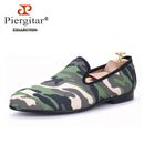 Piergitar British design classic-traditional loafers and military motif Camo print with leather insole men canvas casual shoes