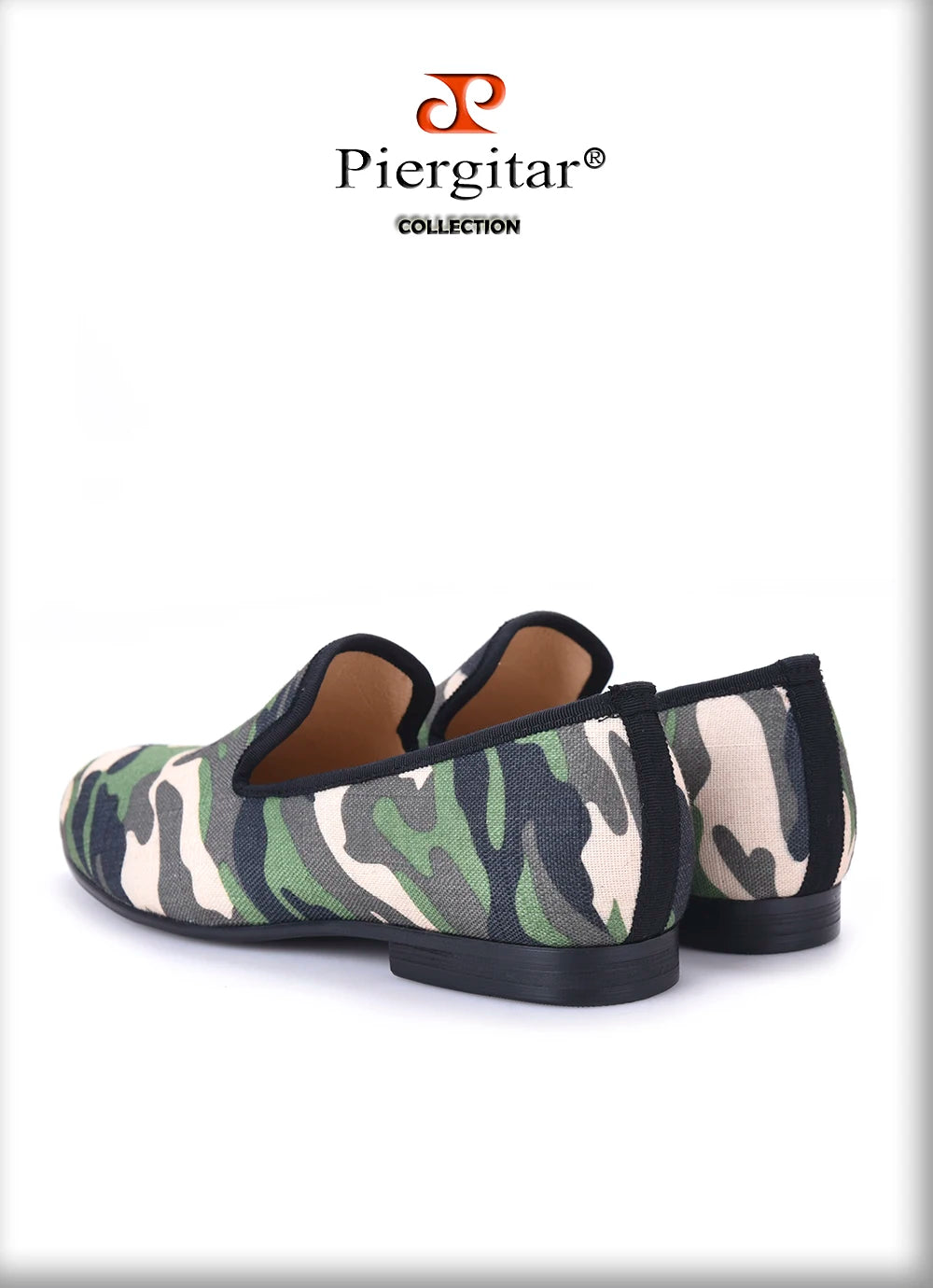 Piergitar British design classic-traditional loafers and military motif Camo print with leather insole men canvas casual shoes
