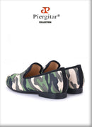 Piergitar British design classic-traditional loafers and military motif Camo print with leather insole men canvas casual shoes
