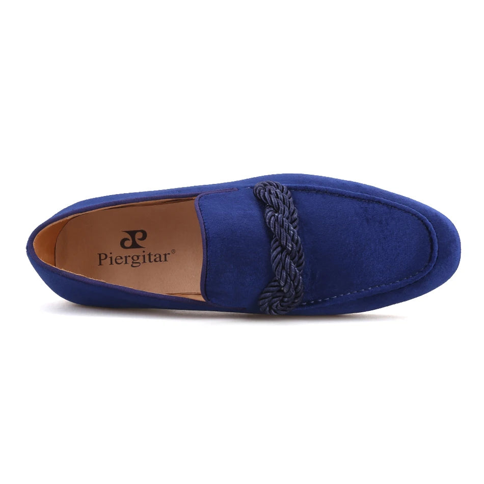 Piergitar 2021 Summer Handmade Men Velvet Loafers With Rope Decorations Italian Design Men Smoking Slippers For Banquet And Prom