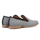 Piergitar 2019 New British style men's loafers Black and white striped canvas fashion men smoking slippers plus size male flats