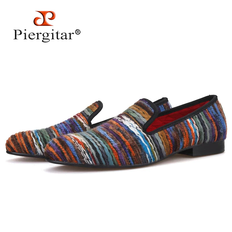 Piergitar Colourful Cotton Fabric Men Shoes Retro And Fashion Loafers British Style Smoking Slippers Plus Size Slip-On Flats