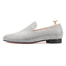 Handmade men's smoking slippers and loafers in red bottoms for weddings and parties.