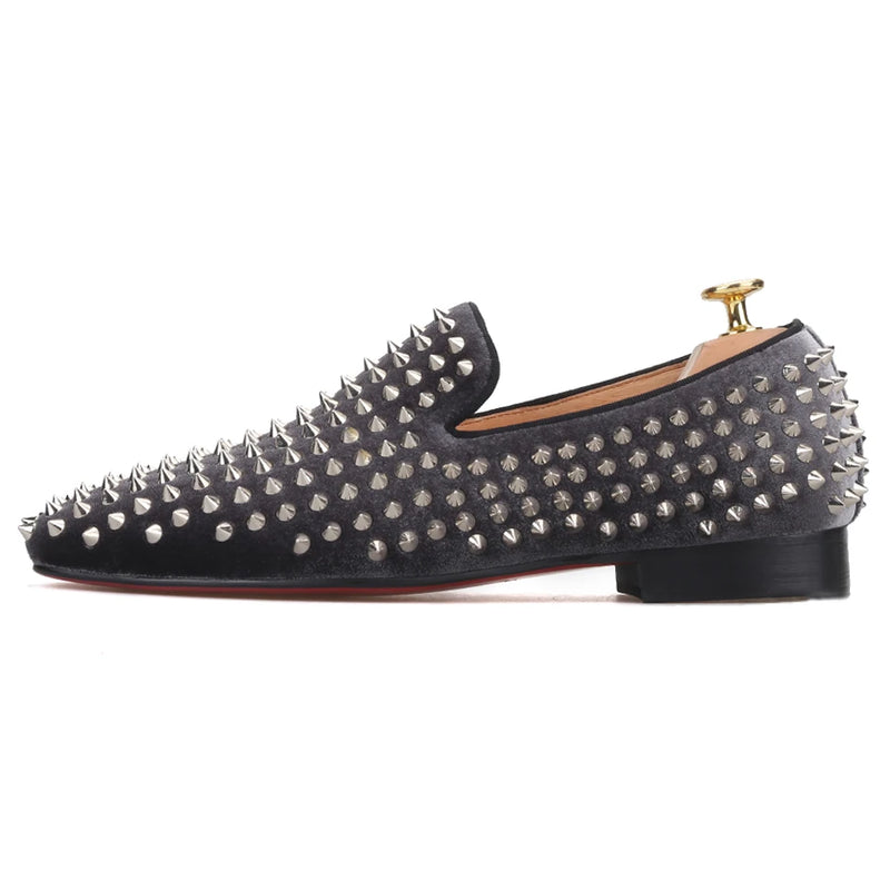 Piergitar  new arrival Handmade men velvet shoes with silver rivets Fashion party and wedding men loafers male's flats