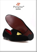 Piergitar new designs Handmade men velvets shoes with gold poker heart embroidery Fashion party and wedding men dress shoes