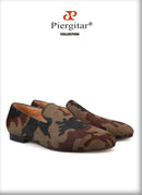 Piergitar 2019 Handmade Camouflage men's classic loafers Horsehair Fashion Party and Banquet men's casual shoes smoking slipper