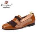 Piergitar New Style Handmade Patent Leather Shoes With Classical Brogue Printing And Suede Fringe Party/Wedding Men's Loafers