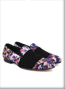 Loafers for Men in Animal Print Cotton Fabric with Black Suede Straps Casual Style for Parties, Banquets and Prom