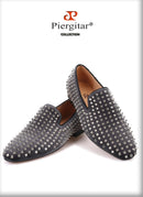 Piergitar  new arrival Handmade men velvet shoes with silver rivets Fashion party and wedding men loafers male's flats