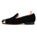 PIERGITAR 2020 Handmade Men velvet Shoes New Metal toe Black colors smoking slipper male prom and banquet loafers