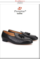 Piergitar 2019 Handmade embossed Genuine Leather Men shoes party and wedding Men's loafers with matching tassel plus size