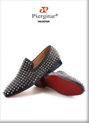 Piergitar  new arrival Handmade men velvet shoes with silver rivets Fashion party and wedding men loafers male's flats