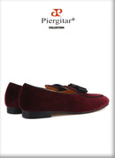 Piergitar 2019 dark red colors velvet men shoes with bow-knot designs Wedding men's loafers handmade men smoking slippers