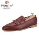 Piergitar 2019 hand-brushed calfskin men leather shoes with fringes wedding and party men's loafers smoking slippers plus size