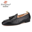 Piergitar 2019 Handmade embossed Genuine Leather Men shoes party and wedding Men's loafers with matching tassel plus size