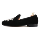 Piergitar New Style Black velvet Men Loafers with Silver Rhinestone Fashion Party and Banquet men's casual shoes slip-on