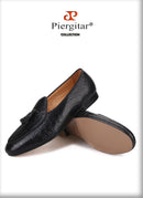 Piergitar 2019 Handmade embossed Genuine Leather Men shoes party and wedding Men's loafers with matching tassel plus size