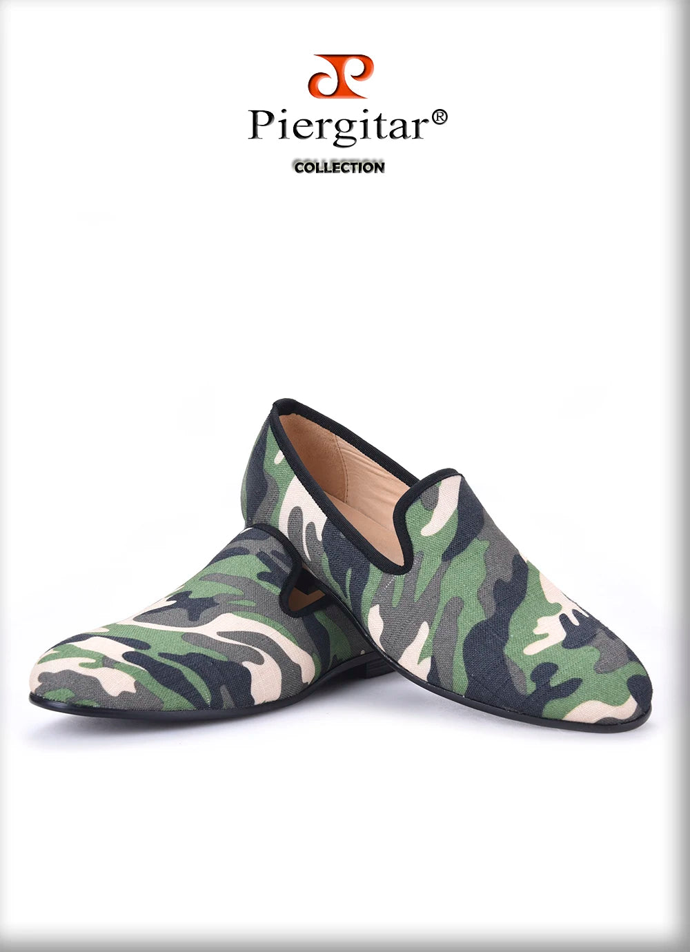 Piergitar British design classic-traditional loafers and military motif Camo print with leather insole men canvas casual shoes