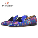 Piergitar brand 2019 new arrival Floral printing men loafers with big tassel wedding and prom men's silk shoes smoking slippers