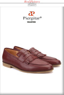 Piergitar 2019 hand-brushed calfskin men leather shoes with fringes wedding and party men's loafers smoking slippers plus size