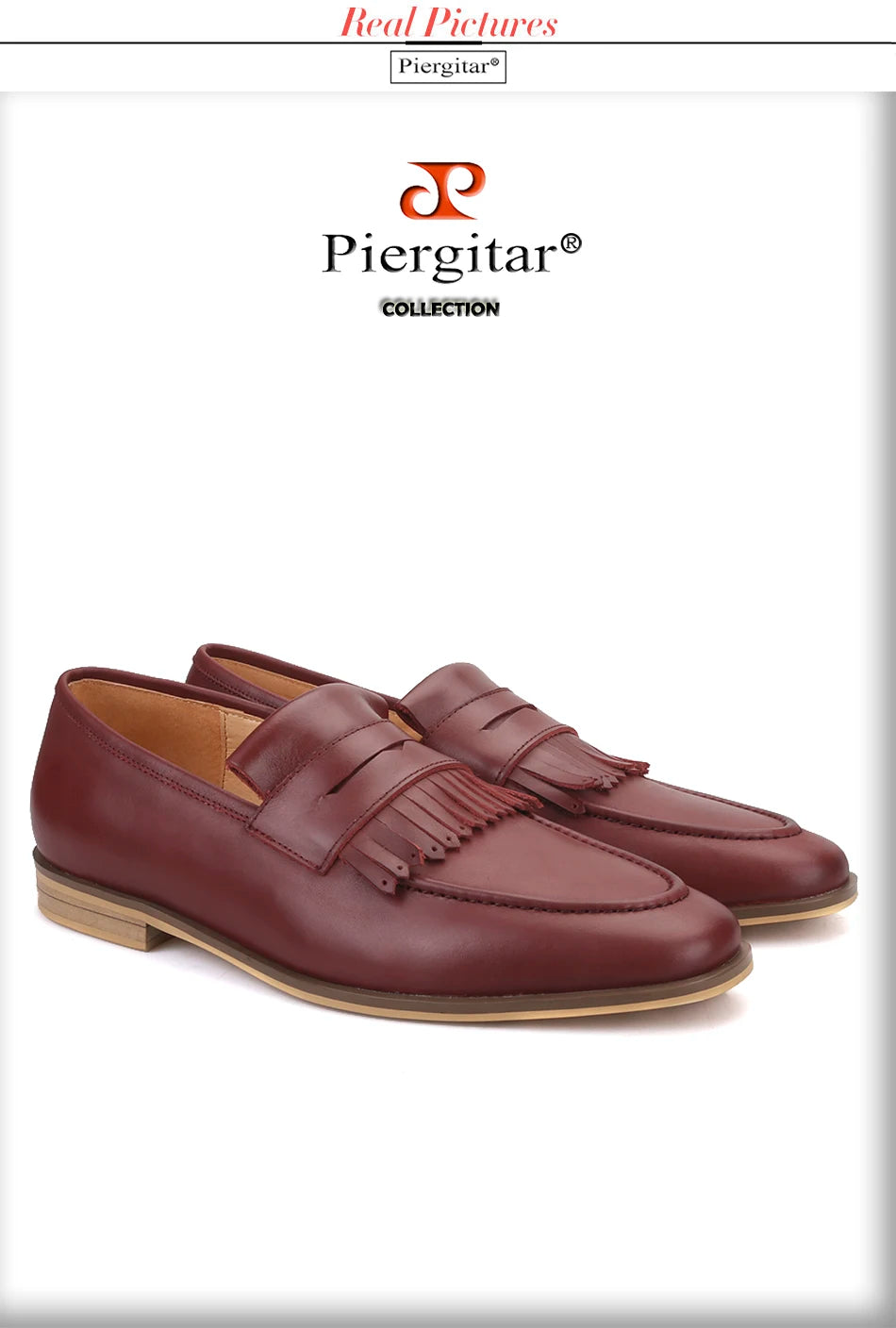 Piergitar 2019 hand-brushed calfskin men leather shoes with fringes wedding and party men's loafers smoking slippers plus size