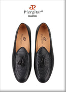 Piergitar 2019 Handmade embossed Genuine Leather Men shoes party and wedding Men's loafers with matching tassel plus size