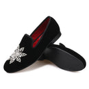 Piergitar New Style Black velvet Men Loafers with Silver Rhinestone Fashion Party and Banquet men's casual shoes slip-on