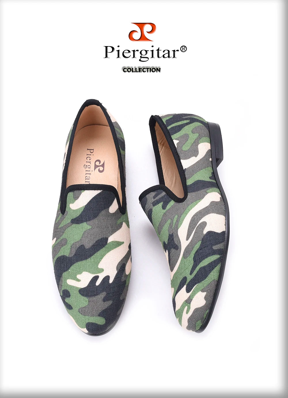 Piergitar British design classic-traditional loafers and military motif Camo print with leather insole men canvas casual shoes