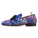 Piergitar brand 2019 new arrival Floral printing men loafers with big tassel wedding and prom men's silk shoes smoking slippers