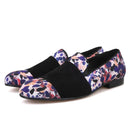 Loafers for Men in Animal Print Cotton Fabric with Black Suede Straps Casual Style for Parties, Banquets and Prom