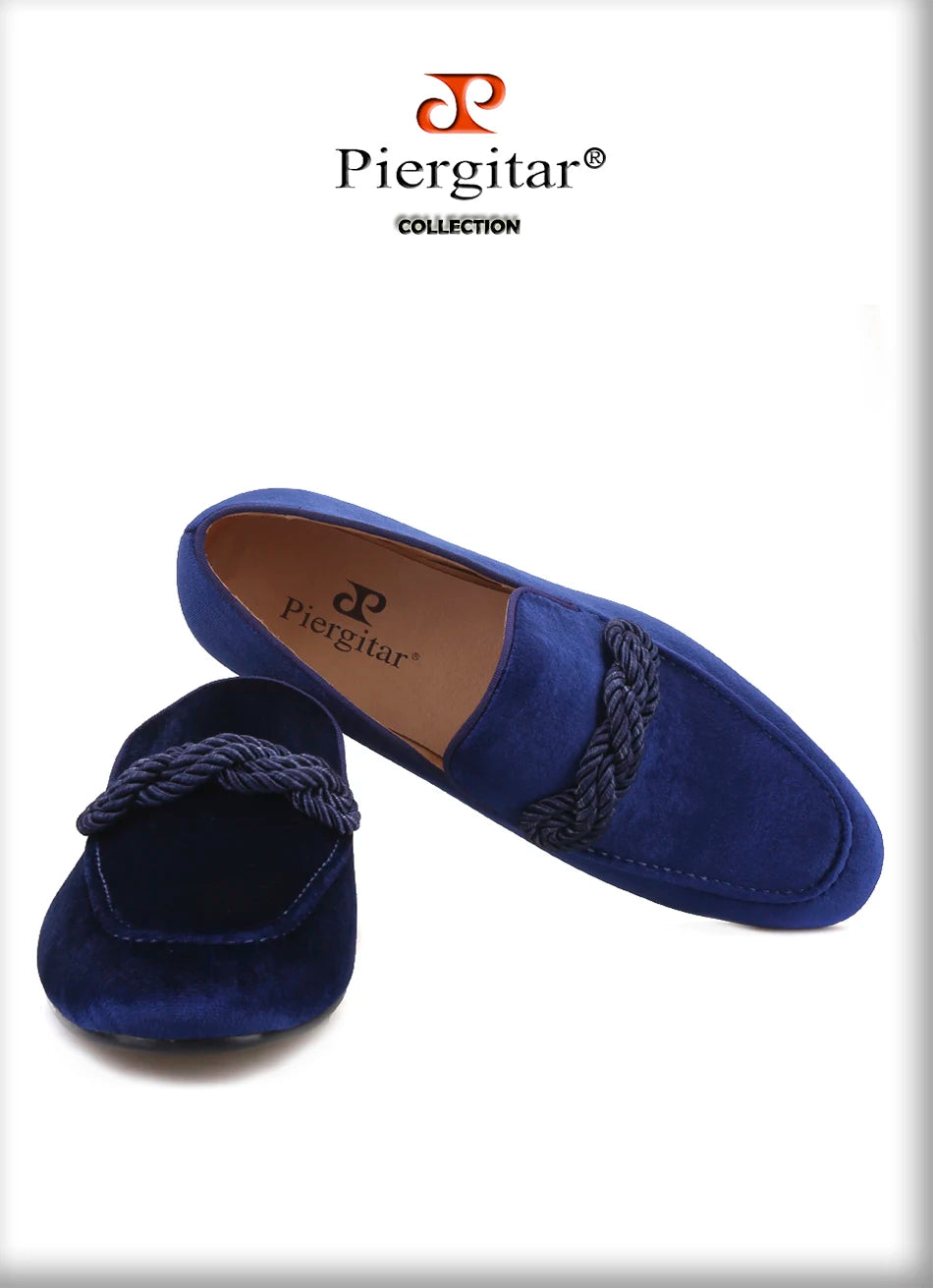 Piergitar 2021 Summer Handmade Men Velvet Loafers With Rope Decorations Italian Design Men Smoking Slippers For Banquet And Prom