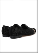 Handmade Black Diamonds men's suede loafer with gold strap and leather insole, for banquets and prom