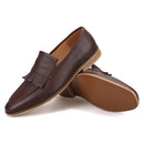 Piergitar 2019 hand-brushed calfskin men leather shoes with fringes wedding and party men's loafers smoking slippers plus size
