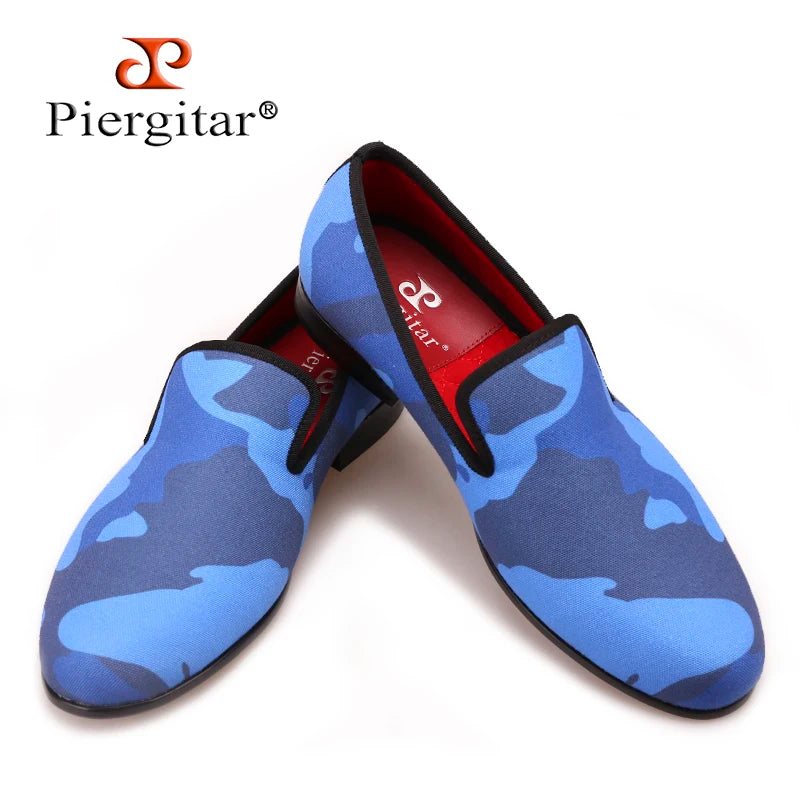 Piergitar Classic loafer styling composed of charged blue shades for a sophisticated yet playful appearance men smoking slippers