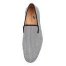 Piergitar 2019 New British style men's loafers Black and white striped canvas fashion men smoking slippers plus size male flats