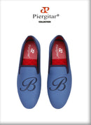 PIERGITAR 2019 new letters embroidery men fabric shoes Fashion prom and Banquet men's loafers British style smoking slippers